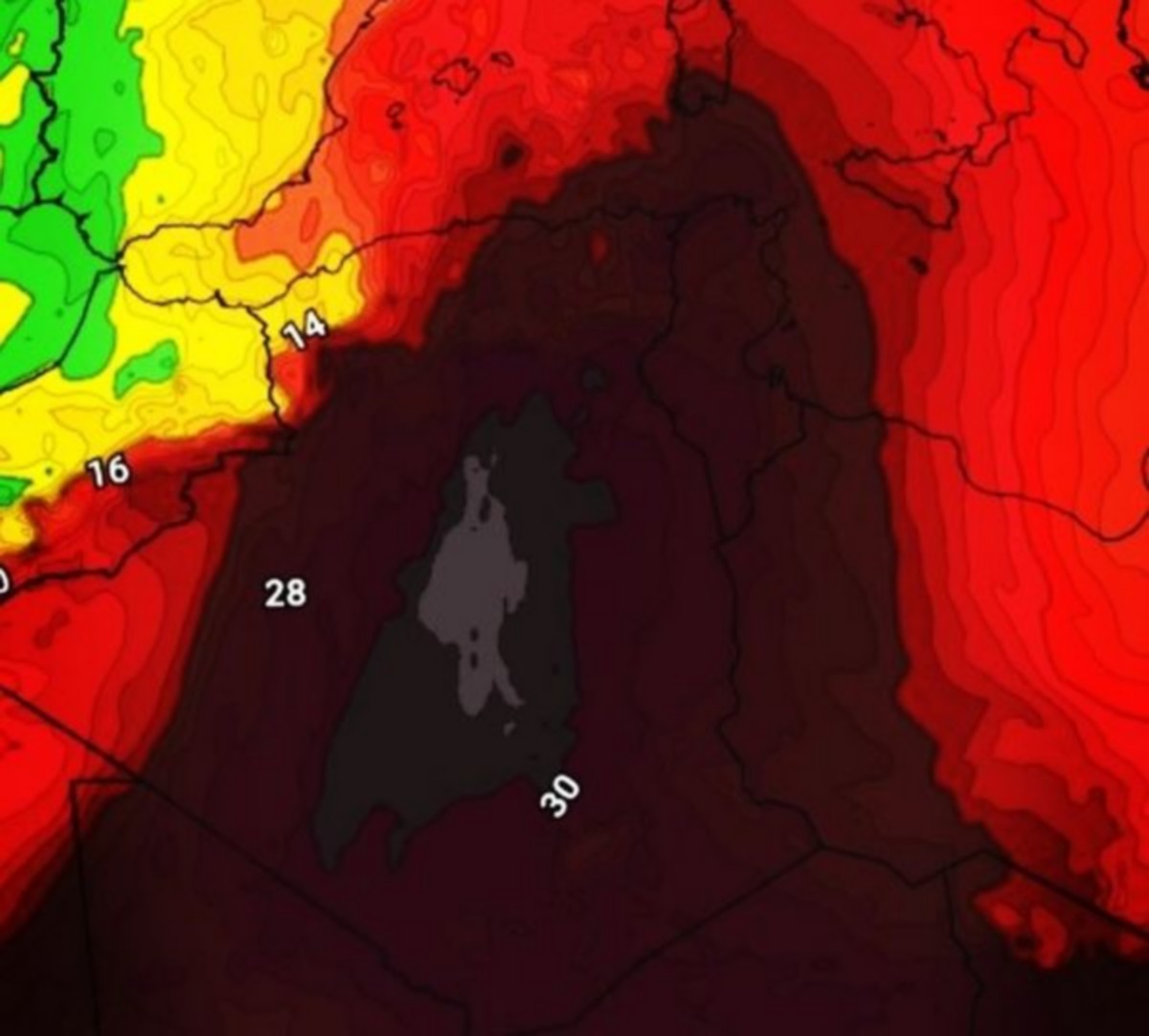درجات  الحرارة  المتوقعة  الى يوم الاثنين ..