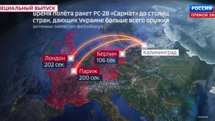 خرائط للصواريخ الباليستية على عواصم الغرب.. هل تحولت لهجة الإعلام الروسي؟