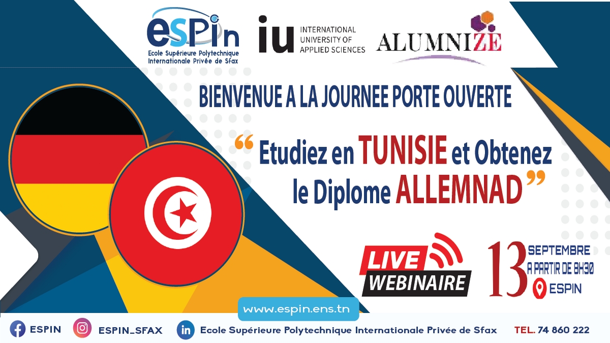 صفاقس : الجامعة الخاصة ESPIn 2022/2023 :* تدريس عن بعد برنامج ألماني باللغة الإنجليزية