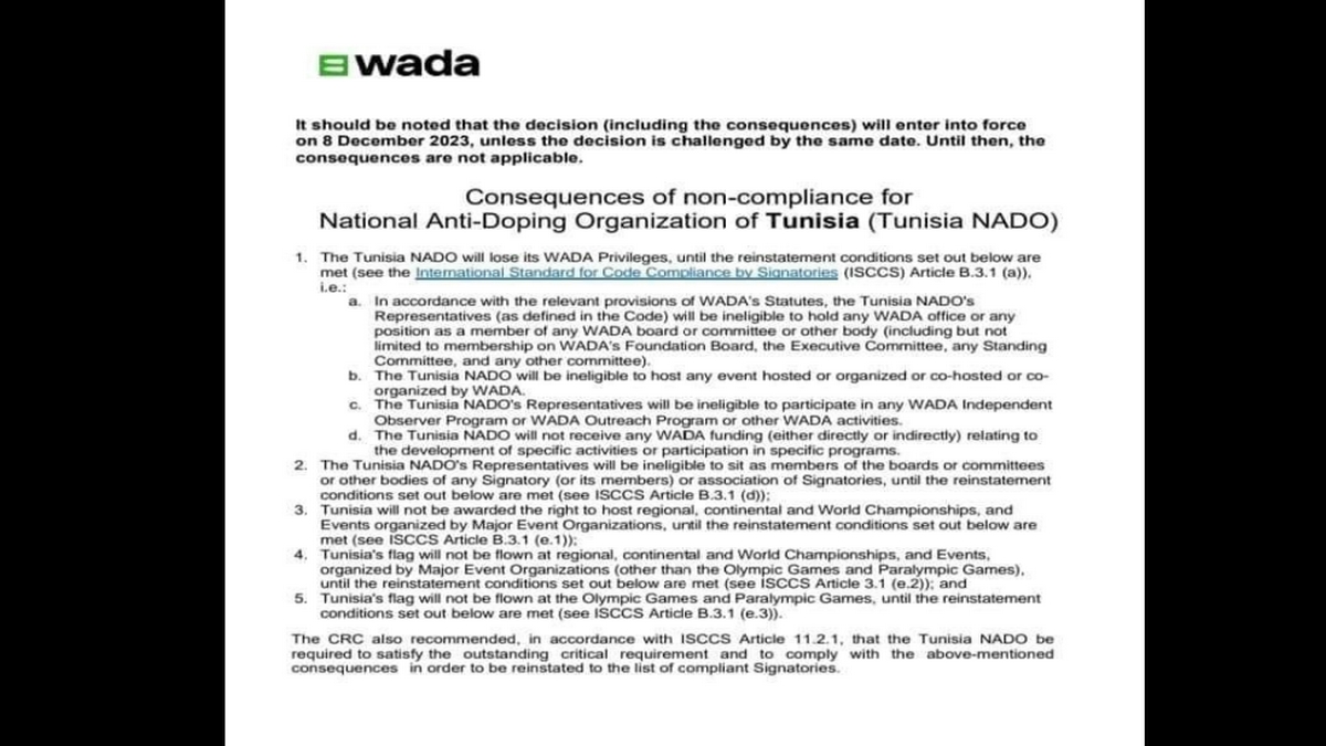 تونس ممنوعة من استضافة او المشاركة في المظاهرات الرياضية الكبرى