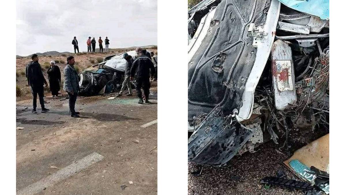 القصرين : وفاة 4 أشخاص في حادث إصطدام بين سيارة نقل ريفي وشاحنة في مفترق بولحناش بتالة