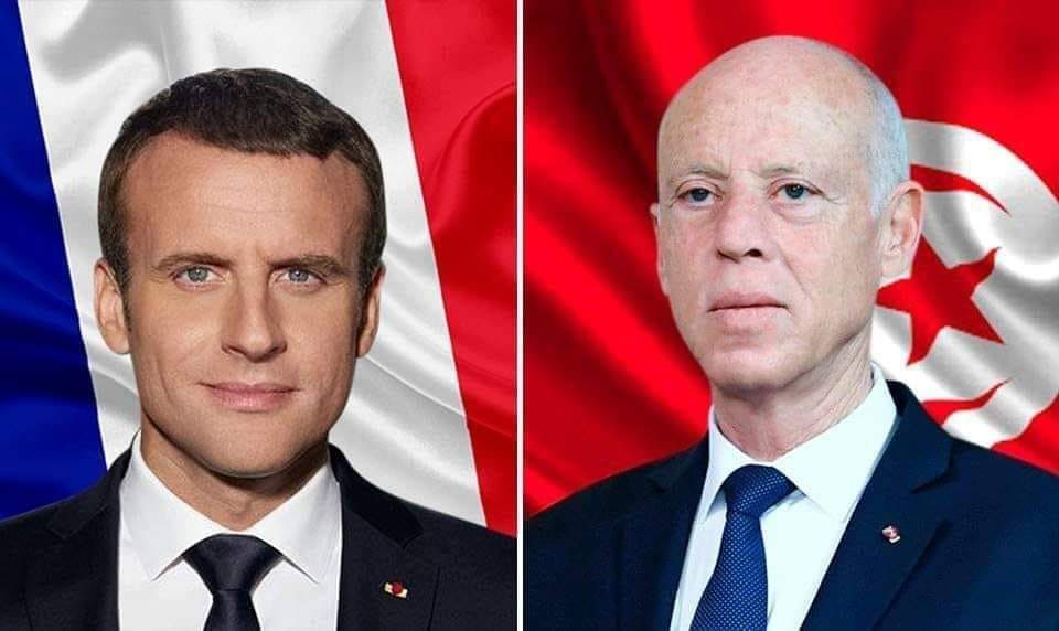 مكالمة هاتفية بين رئيس الجمهورية التونسية قيس سعيّد والرئيس الفرنسي  ماكرون