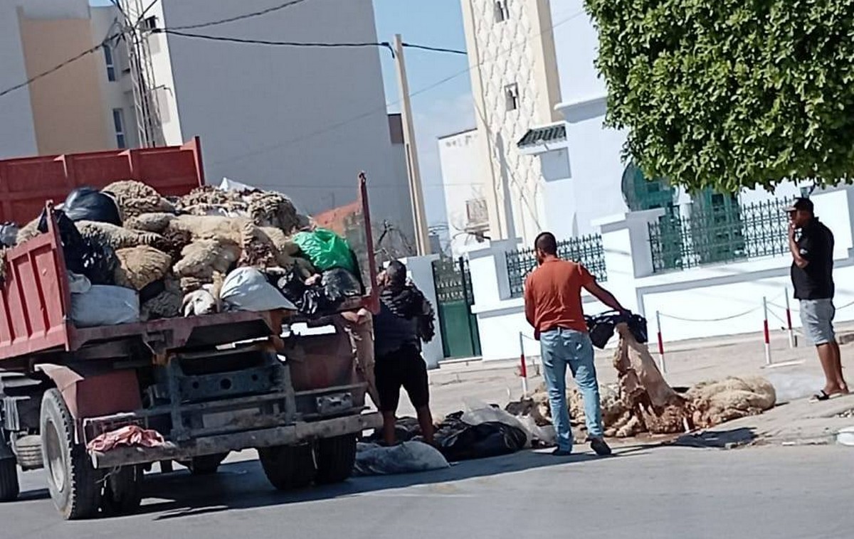 صفاقس بلدية قرمدة  رفعت حمولة اكثر من 10 شاحنات من  جلود الاضاحي